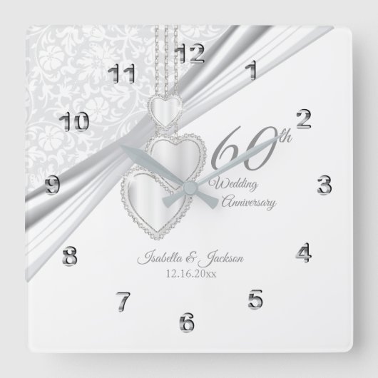 60. Diamond Wedding Anniversary Keepake Quadratische Wanduhr (Vorderseite)