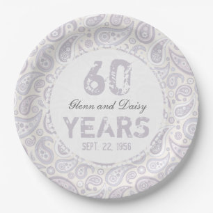60. Diamond Wedding Anniversary Paisley Pattern Pappteller