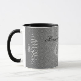 60. Diamond Wedding Anniversary Silver Damask Tasse