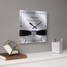 60. Diamond Wedding Anniversary Square Wall Uhr