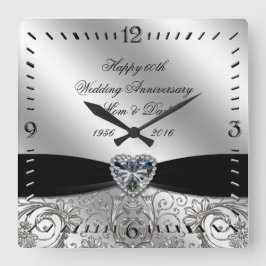60. Diamond Wedding Anniversary Square Wall Uhr