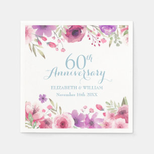 60. Diamond Wedding Anniversary Wasserfarbe Rose Serviette
