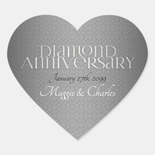 60. Diamond Wedding Annivsersary Herz-Aufkleber