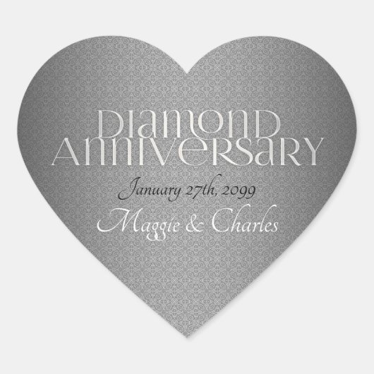 60. Diamond Wedding Annivsersary Herz-Aufkleber (Vorderseite)