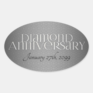 60. Diamond Wedding Annivsersary Ovaler Aufkleber