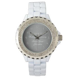 60. Diamond Wedding Annivsersary Silver Armbanduhr