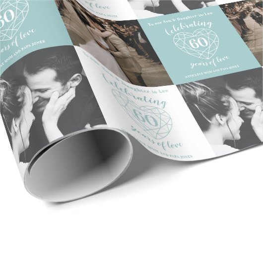 60. Diamond Wedding Jubiläum 2 Fotos Geschenkpapier (Rolleneckpunkt)