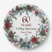 60. Diamond Wedding Jubiläum Eleganter Winter Pappteller (Vorderseite)
