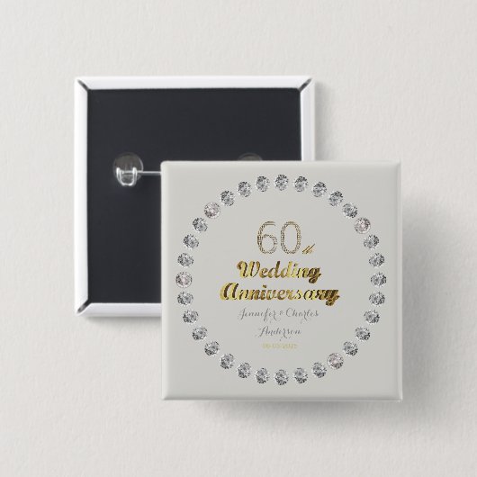 60. Diamond Wedding Jubiläum Gold Typografie Button (Vorne & Hinten)