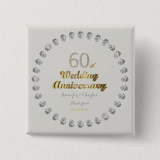 60. Diamond Wedding Jubiläum Gold Typografie Button (Vorderseite)