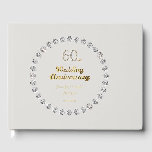 60. Diamond Wedding Jubiläum Gold Typografie Gästebuch (Vorderseite)
