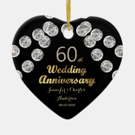 60. Diamond Wedding Jubiläum Gold Typografie Keramik Ornament (Vorne)