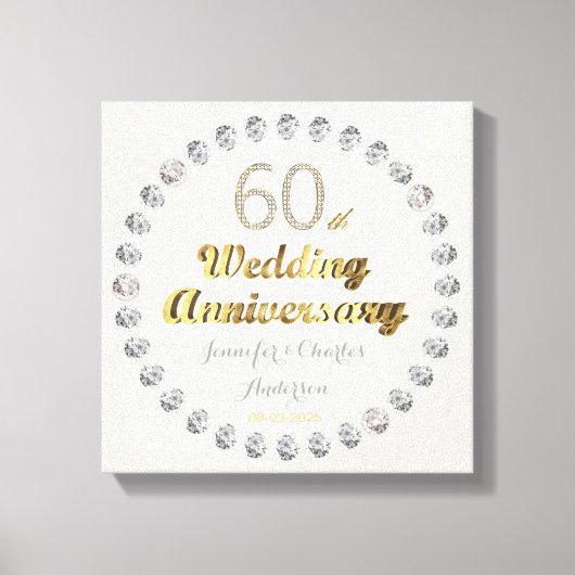 60. Diamond Wedding Jubiläum Gold Typografie Leinwanddruck (Vorderseite)