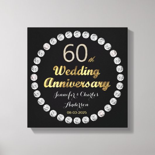 60. Diamond Wedding Jubiläum Gold Typografie Leinwanddruck (Vorderseite)