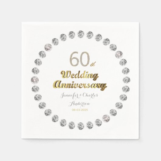 60. Diamond Wedding Jubiläum Gold Typografie Serviette (Vorderseite)
