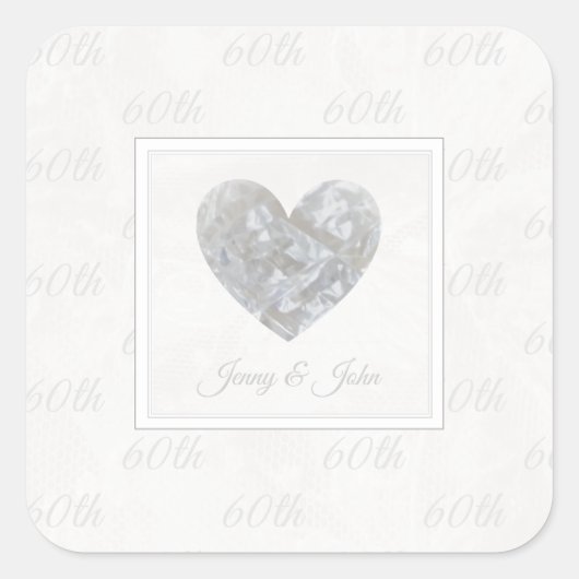60. Diamond Wedding Jubiläumsaufkleber Quadratischer Aufkleber (Vorderseite)