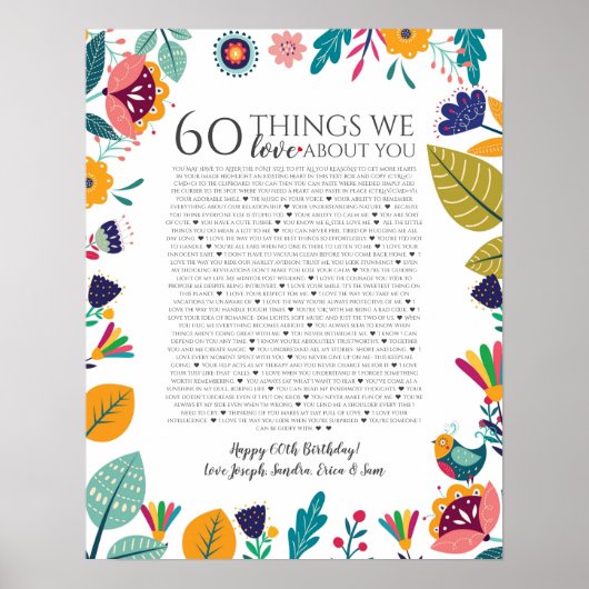 60 Dinge, die wir Liebe über Sie skandi Folk moder Poster (Vorne)