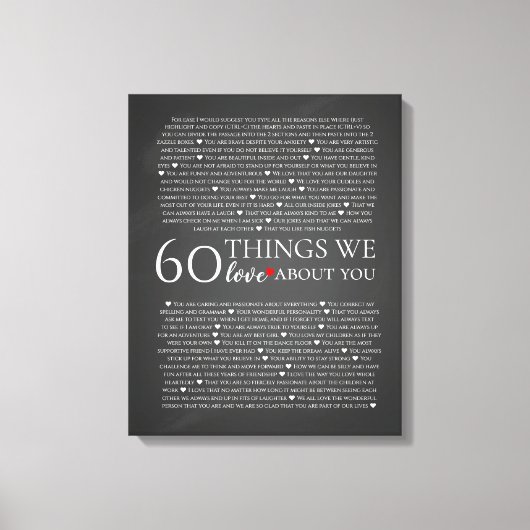 60 Dinge, die wir über Sie Liebe haben, 70. 80. Leinwanddruck (Vorderseite)