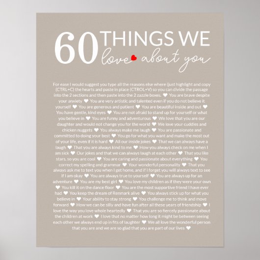 60 Dinge, die wir über Sie Liebe haben, 70. 80. Poster (Vorne)