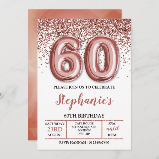 60. Einladung, Rose Gold Einladung (Vorne/Hinten)