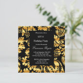 60. Elegant Geburtstagsparty Gold Black Einladung (Stehend Vorderseite)