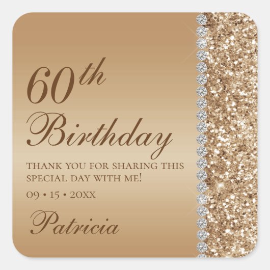 60. Elegant Gold Geburtstag Quadratischer Aufkleber (Vorderseite)