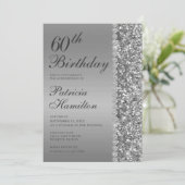 60. Elegant Silver Birthday Einladung (Stehend Vorderseite)