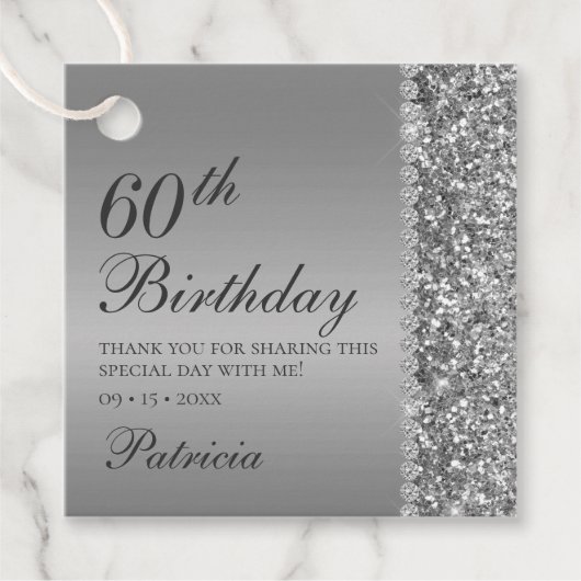 60. Elegant Silver Birthday Geschenkanhänger (Vorderseite)