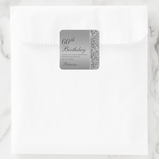 60. Elegant Silver Birthday Quadratischer Aufkleber (Tasche)