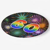 60. Event - Spaß, farbenfroh, kühl, Regenbogen 60 Pappteller (Schrägansicht)