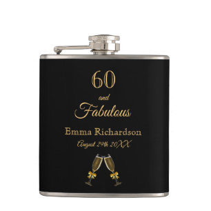 60 fabelhafte Geburtstags Black Gold Chic Monogram Flachmann
