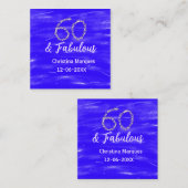 60 & fabelhafte Geburtstagsblauer Silbernamensdatu Quadratische Visitenkarte (Vorne/Hinten)
