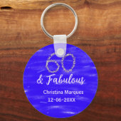 60 & fabelhafte Geburtstagsblauer Silbernamensdatu Schlüsselanhänger (Vorderseite)