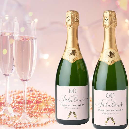 60 fabelhafte Geburtstagsparty Rose Gold pink Schaumweinetikett