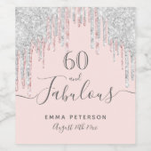 60 fabelhafte Rose Gold Glitzer Rosa Silber Weinetikett (Einzelnes Label)