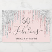 60 fabelhafte Rose Gold Glitzer Silber Schaumweinetikett (Einzelnes Label)