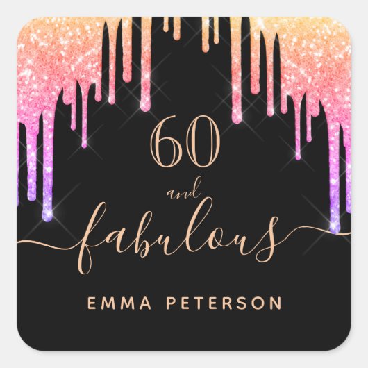 60 fabelhafte Tropfen zum Geburtstag Quadratischer Aufkleber (Vorderseite)