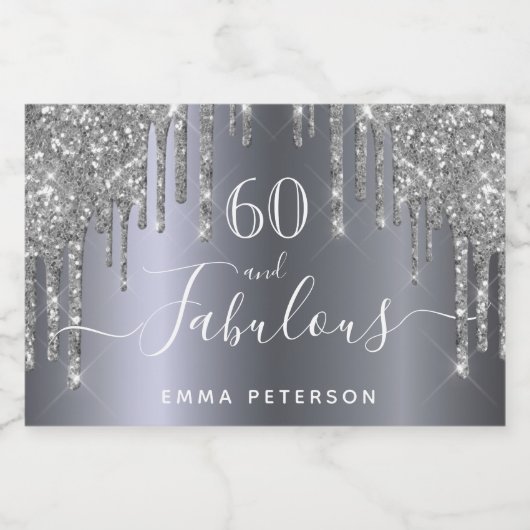 60 fabelhafter Geburtstag Silberner Glitzer Schaumweinetikett (Einzelnes Label)