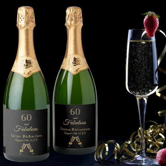 60 fabelhafter Name aus schwarzem Party Schaumweinetikett