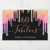 60 fabelhafter schwarz-rosa lila Glitzer zum Gebur Schaumweinetikett (Einzelnes Label)