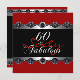 60 & Fabulous 60. Geburtstagsparty Silver Red Einladung