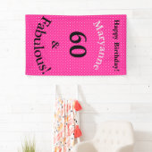 60 & Fabulous Birthday Bright Pink Polka Dots Banner (Insitu)