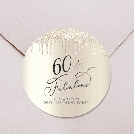 60 Fabulous Birthday Gold Glitzer Personalisiert Runder Aufkleber