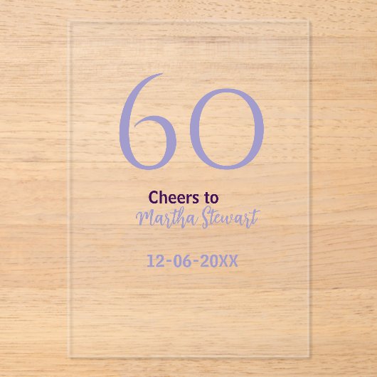 60 & fabulous birthday purple bold name date styli acryleinladungen (Vorderseite)