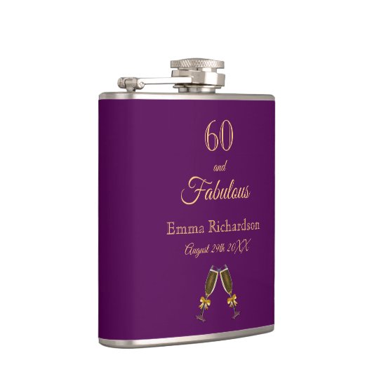 60 fabulous birthday purple gold monogram script flachmann (Rechts)