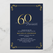 60 & Fabulous Blue & Gold Calligraphy Geburtstag Folieneinladung (Vorderseite)