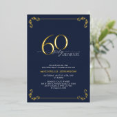 60 & Fabulous Blue & Gold Calligraphy Geburtstag Folieneinladung (Stehend vorne)
