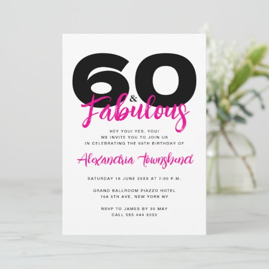60 & Fabulous Bold Girly 60th Birthday Einladung (Stehend Vorderseite)