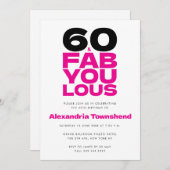 60 & Fabulous Bold Pink Typography 60th Birthday Einladung (Vorne/Hinten)
