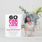 60 & Fabulous Bold Typography Photo 60th Birthday Einladung (Stehend Vorderseite)